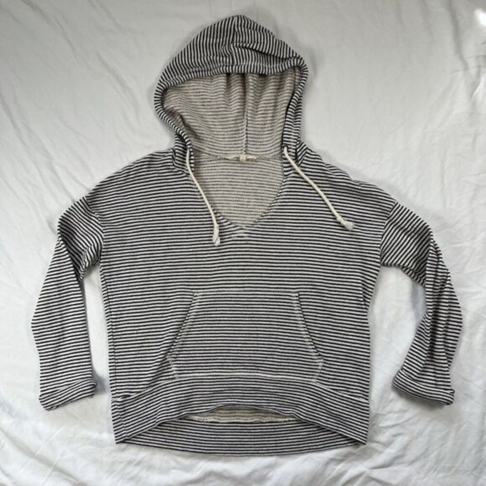 Soft Joie Knit Sweatshirt V Neck Pullover Stripe Hoodie Sweater Women's Size XS